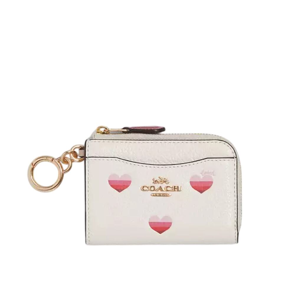 COACH L ZIP CARD CASE WITH STRIPE HEART PRINT